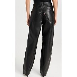 NWT Womens Levi Jeans Baggy Dad Mid Rise Size‎ 26 Black Vegan Leather Ret. $128